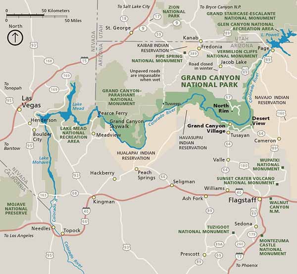 Карта Национального парка. Grand Canyon Village