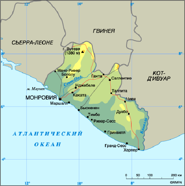 Карта современной ЛиБерии