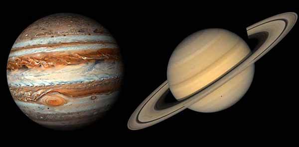 Планеты Сатурн и Юпитер с Бордвока ранней осенью