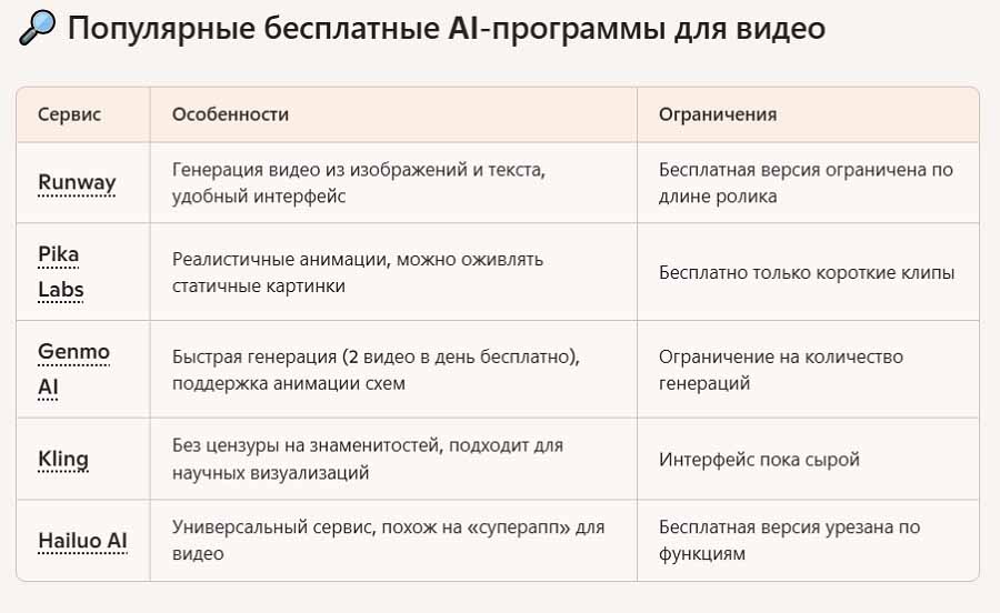 Популярные бесплатные AI‑программы для видео