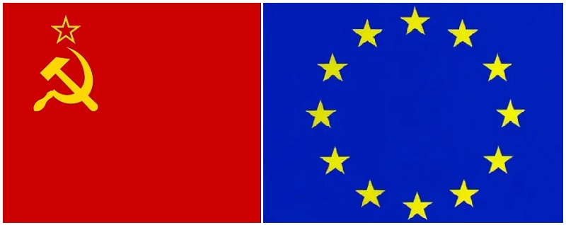Флаги Советского Союза и Евросоюза
